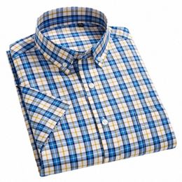 Macrosea Летние клетчатые рубашки с короткими рукавами Fi Мужчины Busin Формальные повседневные рубашки 100% Хлопчатобумажные рубашки Slim Fit Plus Размер S-8XL O7oy #