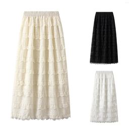 Skirts Women Summer Ruffled Skirt Casual Lace Patchwork Elastic Waist For Beach Vacation Club Streetwear