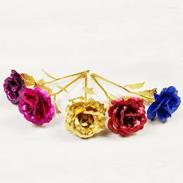 Decorative Flowers 10Pcs Gold Foil Artificial Rose Flower Mother's Day Decoration Gold-Plated Emulated Valentine's Gift For Girlfriend