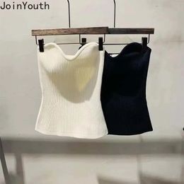 Edgy Clothes Y2K Fashion Knitted Vest for Women Sexy Crop Tops Korean Tunic Sleeveless Camis Backless Tube Top Ropa Mujer 240328