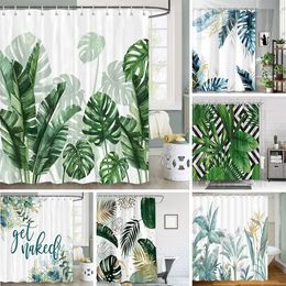 NYMB Tropical Green Plant Shower Curtain Bathroom Waterproof Leaf Stripe Printing Decoration with 12pcs Hook 240328