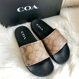 Designer homem coache tasman tazz chinelo coache sandália verão praia sliders mulher chinelo coache saco de pó base plana sexy senhoras scuff impressão sapatos com caixa tamanho 35-45