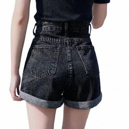 shorts Women Black Grey Denim Shorts For Women Summer High Waist Loose Ropa Mujer C01 b6aR#