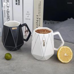 Mugs Valentine's Day Gift Creative Geometric Ceramic Mug Black And White Line Office Coffee Milk Cups Cute Couple Porcelain Water Cup