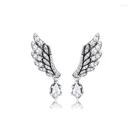 Stud Earrings Dangling Angel Wing Earring 925 Sterling Silver Clear Crystal Earings For Women Fine Jewelry Gift Brincos Bijoux Femme