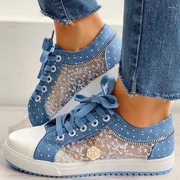 Casual Shoes Summer Women Flat Leisure Sexy Mesh Hollow Female Canvas Fashion All-Match Comfortable Lace Up Lady