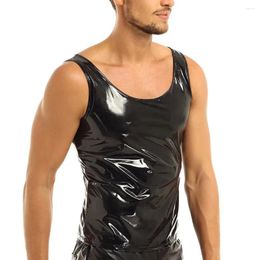 Men's Tank Tops Men Wet Look Waterproof PVC Leather Vest Male Summer Undershirt Sleeveless T-Shirt Clubwear Man Sexy Singlets Tee Top