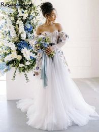 Gorgeous Sweetheart Detachable Sleeve A-Line Wedding Dresses Colourful Sequined 3D Floral Lace Ruffles Bridal Gowns