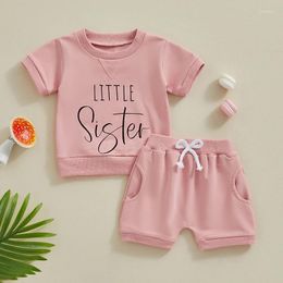 Clothing Sets Summer Little Sister Outfit 2 Pcs Baby Girl Clothes Letter Print Short Sleeve T-shirt And Elastic Waist Shorts Set