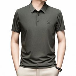 men's Summer New Ice Silk Fi Solid Color Versatile POLO Shirt Short Sleeve T7XQ#