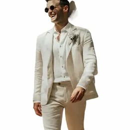 beige Suits for Men Slim Summer Notch Lapel Linen 2 Piece Blazer+Pants Formal Casual Busin Wear Fi Wedding Tuxedo R2yQ#