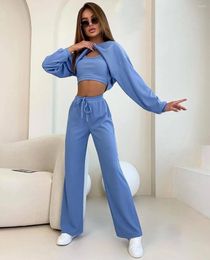 Women's Pants Three Piece Set Tracksuit Women Long Sleeve Sweatshirts With Tops And Shorts High Street Casual Sporty Streetwear Outfits