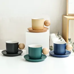 Cups Saucers Ceramic Coffee Tea Cappuccino Latte Pottery Mug With Wood Handle For Office And Home 200ML