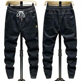 Alla moda degli uomini dei jeans elastico in vita primavera autunno uomo cargo jeans allacciati alla caviglia pantaloni harem n0zb #