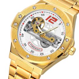 FORSINI Steel Band Men's Leisure Fully Automatic Mechanical with Transparent Hollow Out Motorcycle Watch 897