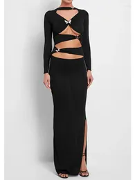 Casual Dresses Luxury Women Celebrity Sexy Cut Out Butterfly Long Sleeve Black Maxi Bodycon Dress 2024 Elegant Evening Club Party
