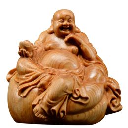 Sculptures Laughing Buddha Figurine HandCrafted Wood Sculpture, Home Decor Miniature, Perfect Gift Idea, Bouddha Artistry, and Timeless