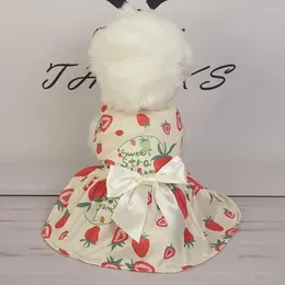 Dog Apparel Washable Durable Pet Dress With Bowknot Summer Fruit Print Ribbon For Small Medium Puppy