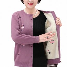 high Quality Cardigans XL-4XL Plus Veet Women's Embroidery Knit Cardigan Jacket Slim Sweater Coat Thin Grandma Winter Clothing L7pr#