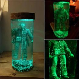 Miniatures Upgrade Jason Voorhees Collector Water Lamp Friday Jason Horror Figurine Light Halloween Xmas Gift Fish Tank Ornament Home Decor