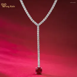 Pendants Wong Rain Vintage 925 Sterling Silver 8 MM Ruby High Carbon Diamond Gems Tennis Chain Necklace Pendant Jewellery For Women