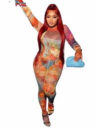 weird Puss Mesh Frs Print Two Piece Set Summer Thin Full Sleeve Top Tops+Foot Leggings Matching Stretch Streetwear Outfits E9EN#