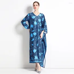 Casual Dresses Loose Printing Dress For Women V-Neck Batwing Sleeve Long Robes Elegant Boho Summer Fashion