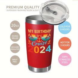 1pc, 2024 Birthday Cruise 20oz Stainless Steel Tumbler with Lid Insulated Water Bottle for Summer Winter - Outdoor Travel Accessories and Valentine's Day Gift