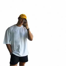 brand Plain Gym Clothing Fitn Mens Oversized T Shirt Outdoor Hip Hop Streetwear Loose Half Sleeve T-shirt Bodybuilding Tshirt r96C#