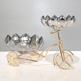 Plates European Crystal Glass Fruit Plate Bicycle Ornament Candy Dessert Snack Tray Exquisite Handicraft Jewelry Cosmetics Storage Box