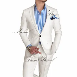 ivory Casual Men's Suit 2 Piece Slim Pants Jacket Formal Work Wear Work Wear Groom Wedding Tuxedo Customised Outfit Mens t8BN#