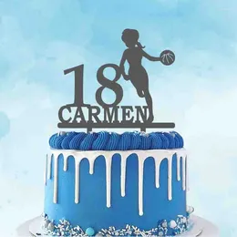 Party Supplies Girl Playing Basketball Silhouette Custom Name Age Female Player Birthday Cake Decoration Topper