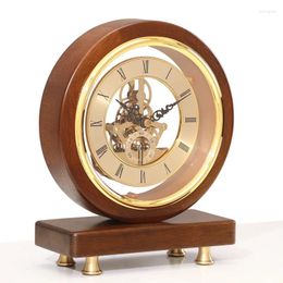 Table Clocks Home Vintage Solid Wood Clock Metal Mute Firm And Undeformed Living Room Desk With Hollow Gears