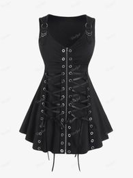 ROSEGAL Plus Size Gothic Full Zipper Grommets Camis Tops Buckle Strap Plaid Vest Women Summer Sweetheart Neck Empire Waist Tanks 240328