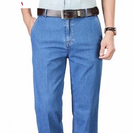 classic Style Summer New Men's Straight Thin Jeans Busin Casual Stretch Trousers Male Brand Pants Blue I7nc#