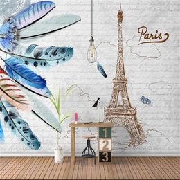 Wallpapers Milofi Modern Simple Nordic Feather Eiffel Tower Retro Background Wall Paper