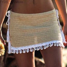 Skirts Skorts Hand Crochet Mini Tight Fit Women Beach Shell Bikini Swim Skirt Lace-UP Details Sides yq240328