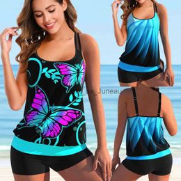 Women's Swimwear Women Fashion Sexy Plus Size Two Piece Butterfly Print Camisole Swimsuit Lady Two Piece Swimming Suit New Swimwear Bachwear T240328