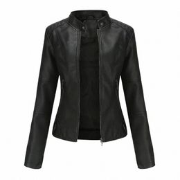 Giacca in pelle sintetica da donna 2024 Giacca da motociclista con cerniera autunno primavera da donna Cappotto rosso nero Nuovo Capispalla Marrone XS Viola Navy V4tM #