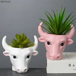 Planters Creative Colorful Bull Head Ceramic Flower Pot Decoration vase Home Decor Green Decoration Plant Potted Flower Pots plant pot