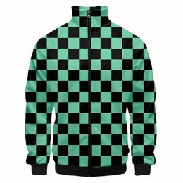 men New 2021 Anime Green Grid 3D Print Crew-Neck Casual Jacket Coat Sweatshirts Male Men's Autumn Custom Genshin Impact Dropship O4K1#