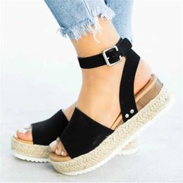 Sandals Plus size womens sandals wedge high heels summer Customised platform H240328