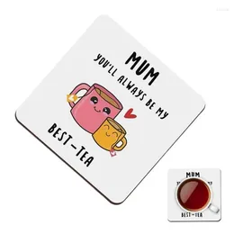 Table Mats Funny Coasters 3.9 Inch Square Two Teacups Pattern Cup Pad For Coffee Tea Drinks Mat Mother Mum You Are