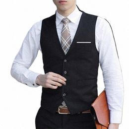 fi Men's Formal Busin Suit Vest Single Breasted V Neck Slim Fit Social Tuxedo Waistcoat Coat Vests Man Clothing B6FQ#