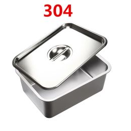 Gravestones 304 Stainless Steel Flat Bottom Rectangle Square Basin with Covered Dish Buffet Plate Food Basin Grilled Plate Bbq Storage Tray