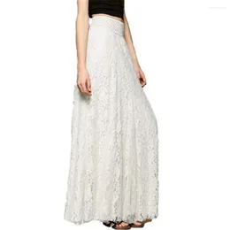 Skirts 2024 Long Elegant Skirt Female Elastic High Waist Non-transparent Solid Summer Maxi Lace Casual White Beige