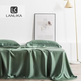 Sheets & Sets Lanlika Green Adult 100% Silk 25 Momme Natural Fabric Luxury Bed Linen Healthy Double Flat Sheet Case Euro Home Deco275h