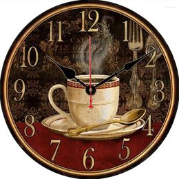 Wall Clocks Vintage Coffee Custom Clock Round Digital Large Silent Family Lovers Friends Gifts Home Bedroom Decorative