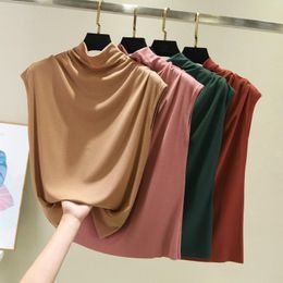 Women's T Shirts Girls Turtleneck Female Tee Shirt Sleeveless T-shirt Modal Tops Summer High Collar Undershirt Korean Loose Casual Women