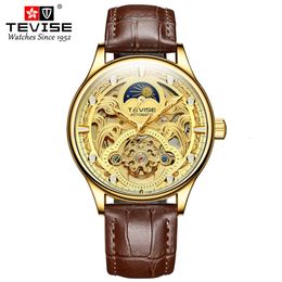 TEVISE Leisure Fully Automatic Wrist with Hollow Through Bottom Lunar Phase Flywheel Men's Mechanical Watch T820D